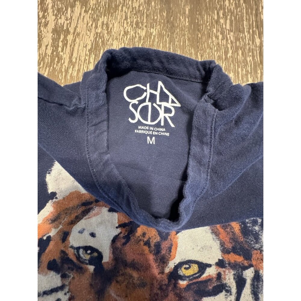 Chaser Medium Tiger Portrait Crewneck Navy 100% Cotton T shirt Tee - Picture 7 of 10